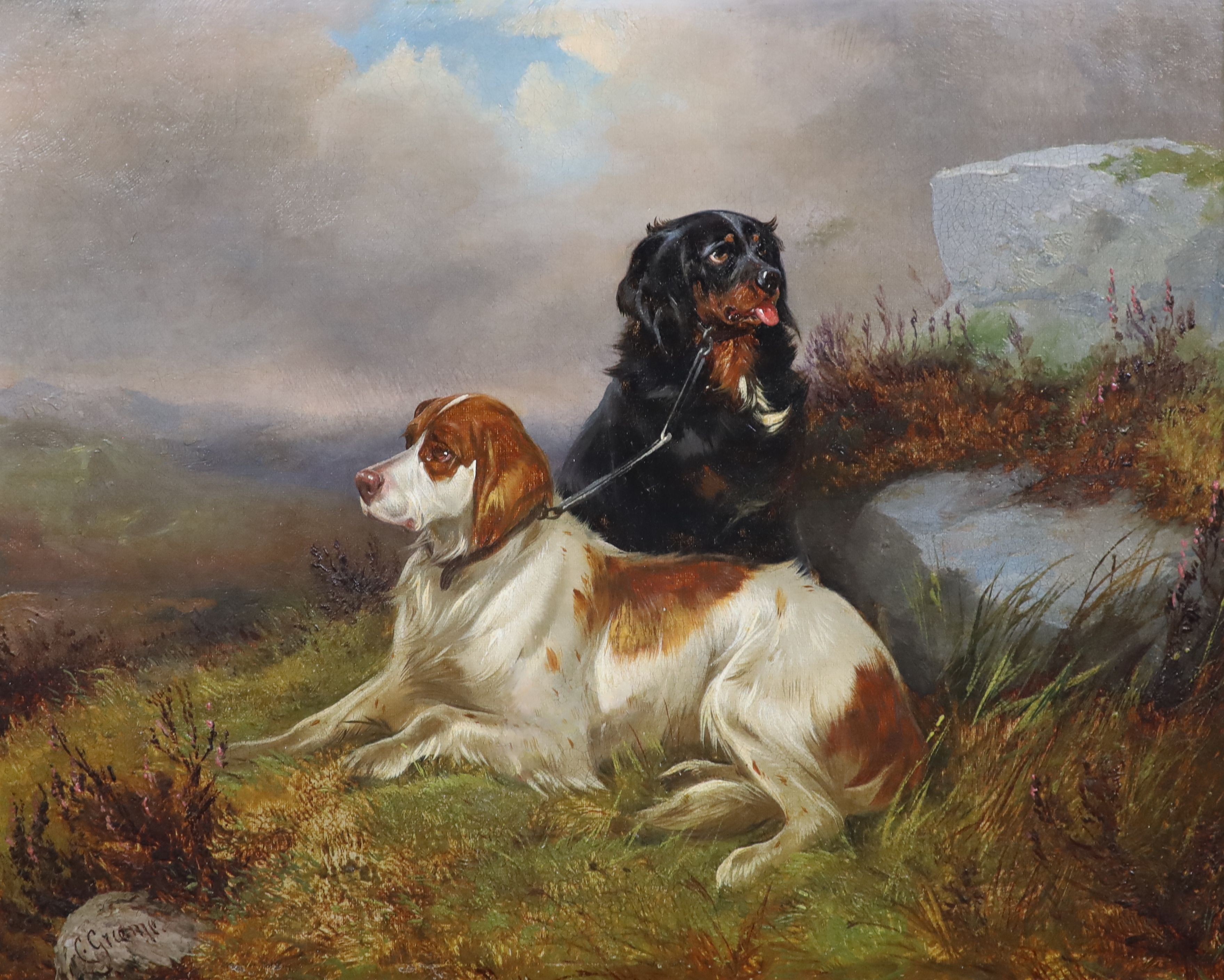Colin Graeme (1850-1910), Setters in a Highland landscape, oil on canvas, 33 x 40cm.